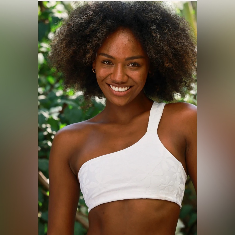 NEW! Kenny Flowers Santorini White Floral Jacquard One Shoulder Bikini Top S, M